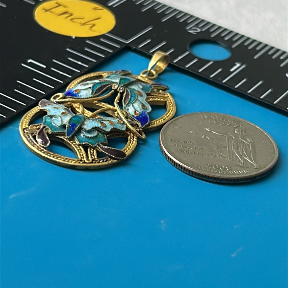 🖤Antique Chinese Butterfly 🦋 cloisonné pendant - Picture 10 of 10